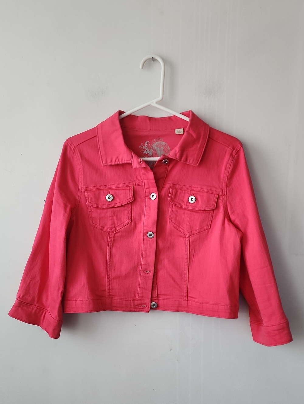ONE WORLD Bright Pink Girls' Button-Front Jean Jacket. New Without Tag